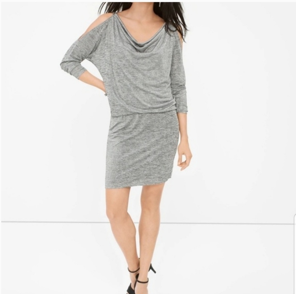 WHBM Cold Shoulder Silver Jersey Dress